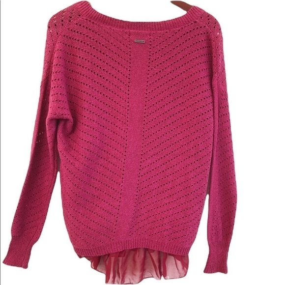 PRANA NWT Ellery Ruffle Hem Knit Pullover Sweater Size Small in Plum Red - Picture 8 of 12